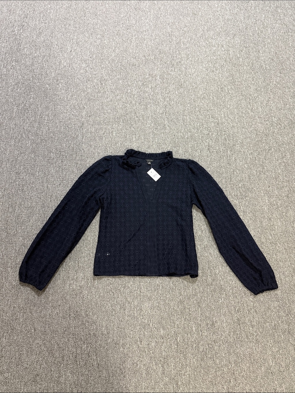 Ann Taylor Navy Eyelet Long-Sleeve Blouse